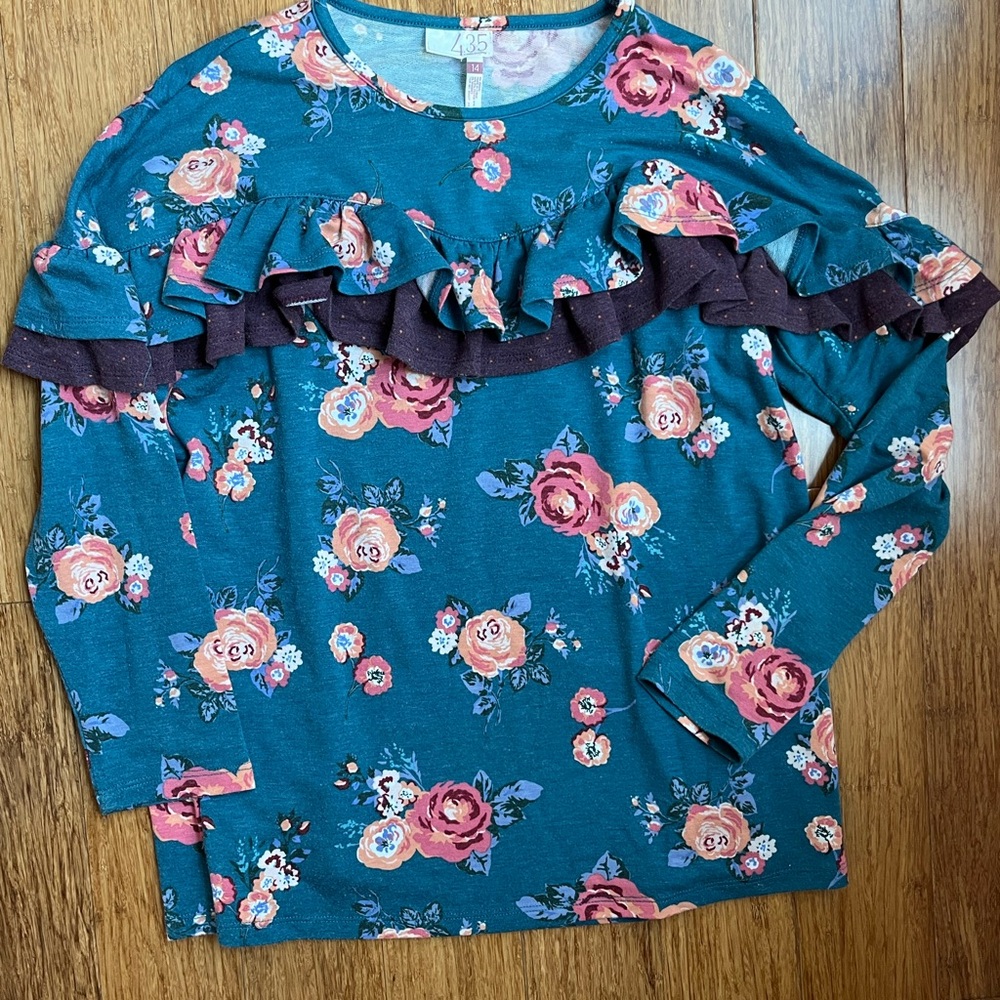 Matilda Jane 435 floral double flounce shirt size 14. 1055